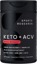 Sports Research® Keto Plus ACV Capsules - Diet Support with 500mg of Apple Cider Vinegar &amp 1500mg goBHB® Exogenous Ketones - Gluten Free &amp Keto Certified - 120 Veggie Capsules
