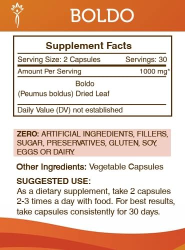 Secrets of the Tribe Boldo 60 Capsules 1000 mg Boldo (Peumus boldus) Dried Leaf (60 Capsules)