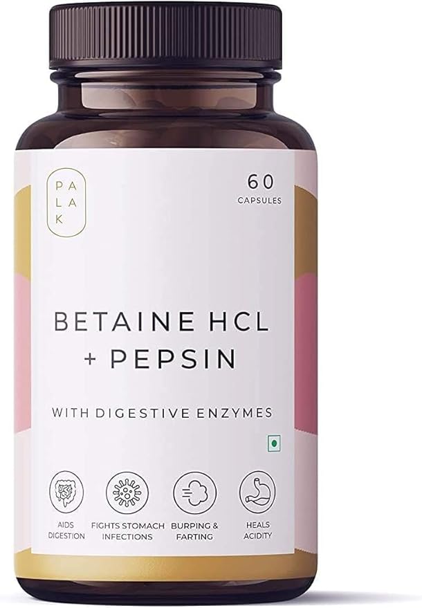 Betaine HCL Pepsin with Pepsin Plus Digestive for a Healthier Gut Digestion Problems: 60 Capsules
