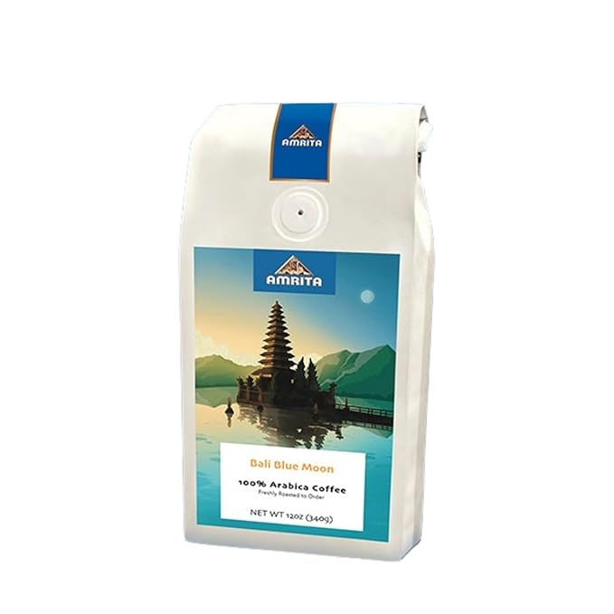 Bali Blue Moon Kintamani - Light - Roasted by Amrita Certified Pure - Whole Bean Coffee - 12 Ounce Bag