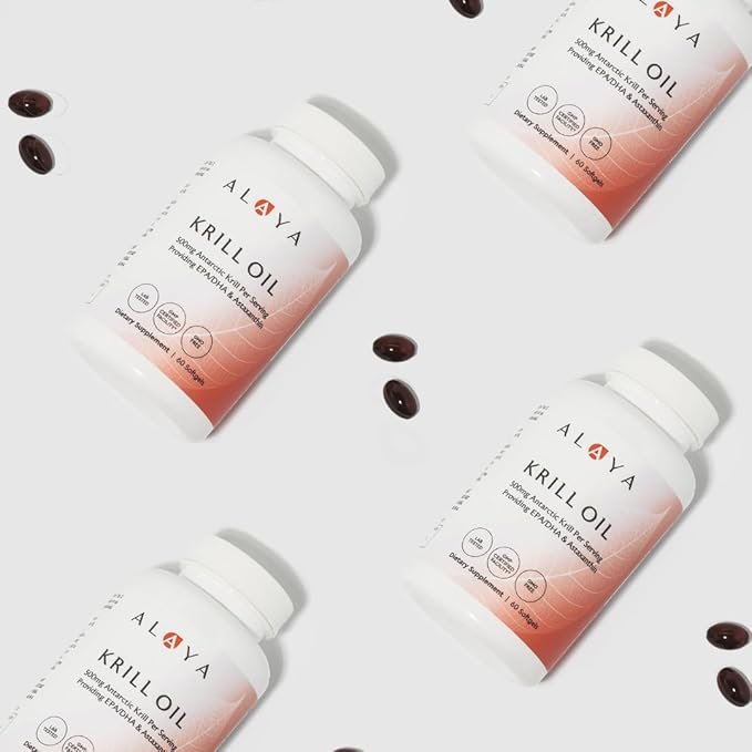 Alaya Naturals - Antarctic Krill Oil 500mg Supplement with Phospholipids EPA/DHA Omega 3 &amp Astaxanthin - Non-GMO - PCB Tested Krill Oil - 60 Softgels