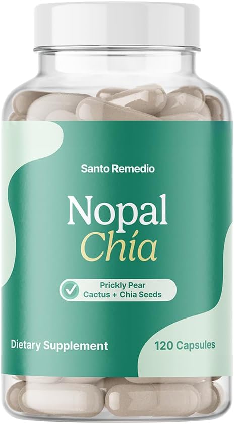 Santo Remedio Super Nopal Cactus Capsules with Chia – Prickly Pear Supplement Gluten Free Non-GMO No Added Sugar 120 Capsules (60 Servings) – Wellness Support Gift for Family