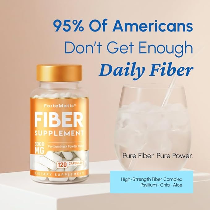 Fiber Supplement Capsules – Psyllium Husk 3000mg for Digestive Health &amp Gut Health | Fiber Capsules for Constipation | Aloe Vera Chia Seed &amp Flaxseed | 120 Count