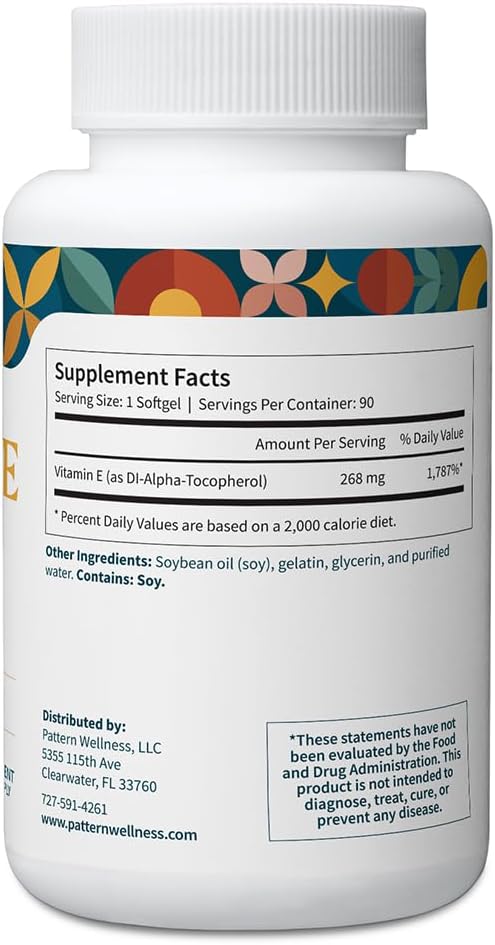Pattern Wellness Vitamin E 400 IU – Supports Antioxidant Immune &amp Cellular Health – 90 Softgels 3rd Party Lab Tested