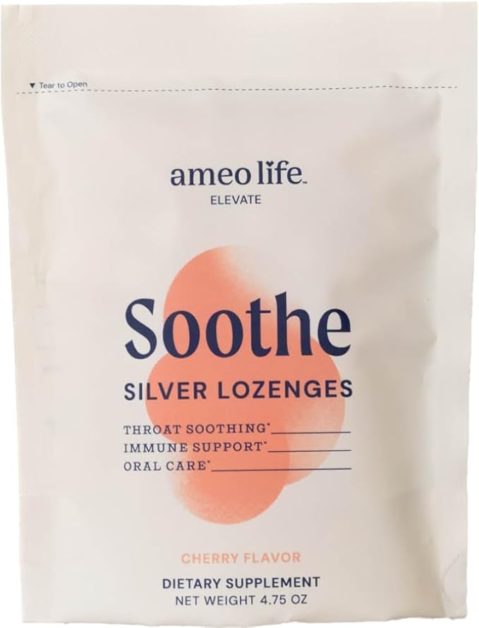 Ameo Life Soothe Silver Lozenges – 100 Count – Throat Soothing &amp Immune Support with 30 PPM Silver – Natural Cherry Flavor – Fast Relief for Oral Irritation &amp Dryness – No Artificial Ingredien