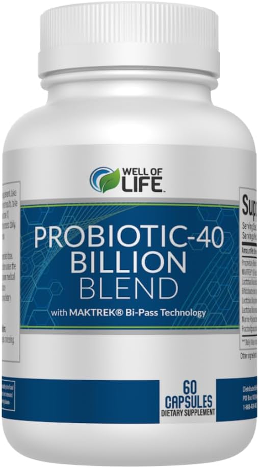 Well of Life Probiotic-40 Billion: Helps Gut Health &amp Digestive Support. 4 Strain Blend 40 Billion CFU. Enhances Nutrient Absorption Metabolism. 60 Capsules. Non-GMO Made in USA.