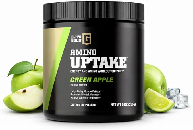 Elite GolElite Gold Amino Uptake Green Apple Amino Acid Supplement Increase Energy Support Muscle Recovery Beta Alanine L Citrulline (30 Servings)