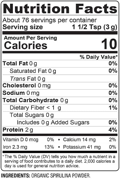 BareOrganics SPIRULINA Powder (Raw - Organic) 8 ounce (pack of 1)