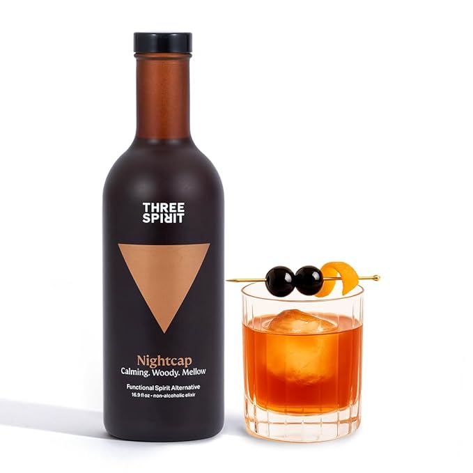 Three Spirit Non-Alcoholic Alternative Spirit - The Nightcap 50cl | Alt-Whiskey | Unwind &amp Chillout with Adaptogens Valerian Hops &amp Lemon Balm | Award Winning Active Botanical Gluten Free &