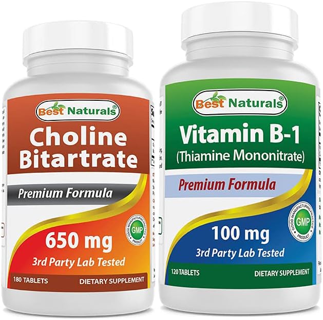 Best Naturals Choline Bitartrate 650 mg &amp Vitamin B1 as Thiamine Mononitrate 100 mg