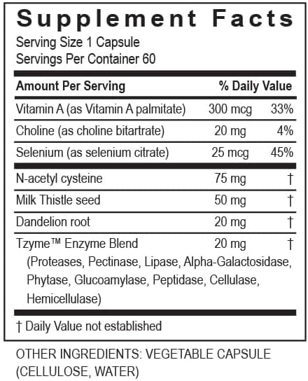Transformation The Genesis of Good Health Enzymes Professional Protocol Liver Support Formula Supplement with Vitamin A Herbal Blend &amp Digestive Enzymes - 60 Capsules