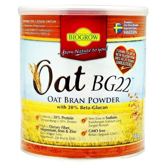 BIOGROW Oat BG22 Oat Bran Powder 480g - Each serving contains 20% oat beta-glucan with high molecular weight (2200 kDa) which ensures the formation of a thick viscous gel in the intestines.