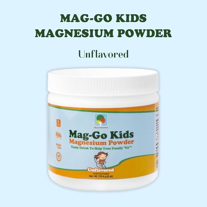 Raise Them Well Mag-Go Kids Magnesium Powder | Constipation Relief (Unflavored) | 140 Servings per Tub