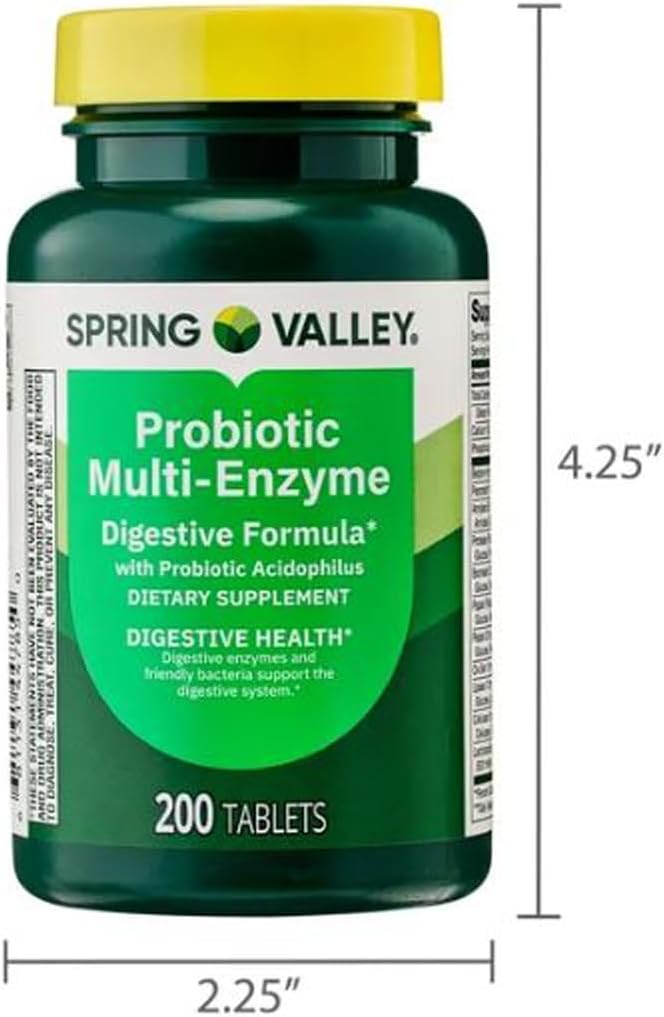 H4U Spring Valley Probiotic Multi-Enzyme Digestive Formula Tablets for Digestive Health 200 Count