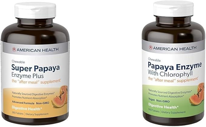American Health 360 Count Super Papaya Enzyme Tablets &amp 600 Count Papaya Enzyme with Chlorophyll Chewable Tablets Bundle