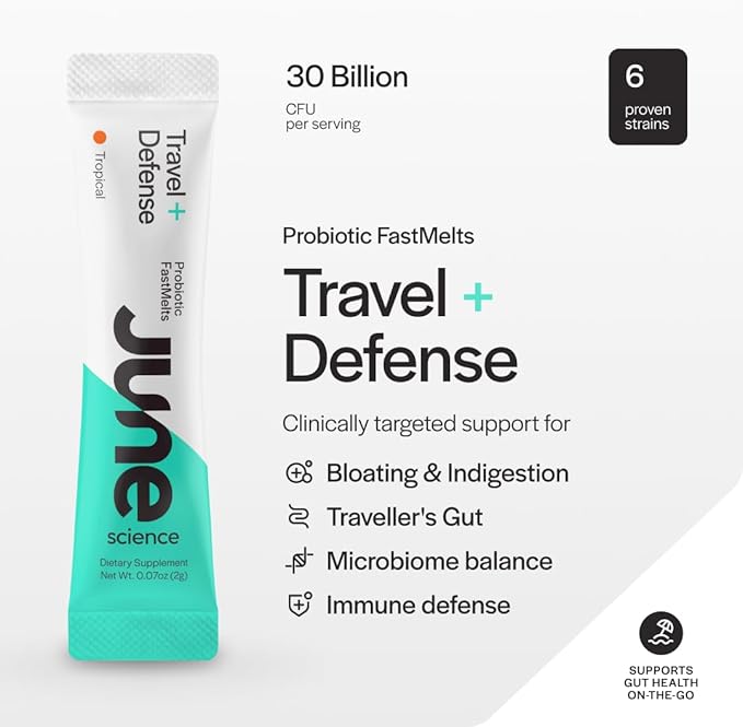 Travel + Defense | Fast Melt Pre + Probiotic for Immune Health While Traveling - Tropical Flavor 30 Powder Sachets