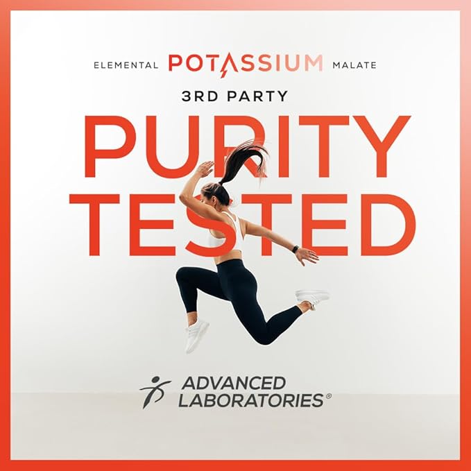 Potassium Malate 1389mg - ATP Production &amp Cellular Energy Electrolyte Balance - Elemental Potassium 500mg (240 Capsules) Vegan