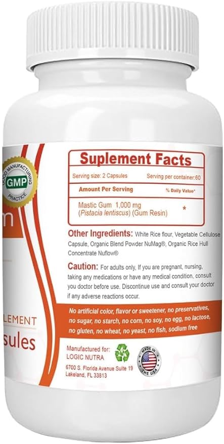 Mastic Gum Capsules - Natural Gastrointestinal Support Supplement 1000mg Per Serving - 120 Capsules (2 Bottles)