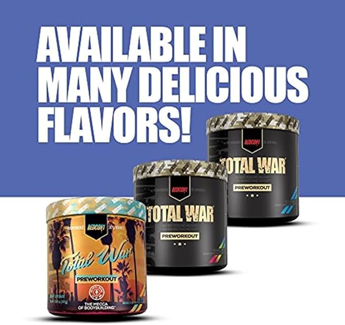 REDCON1 Total War Pre Workout Blue Raspberry - Beta Alanine + Citrulline Malate Keto Friendly Preworkout for Men &amp Women with 320mg of Caffeine - Fast Acting (30 Servings)