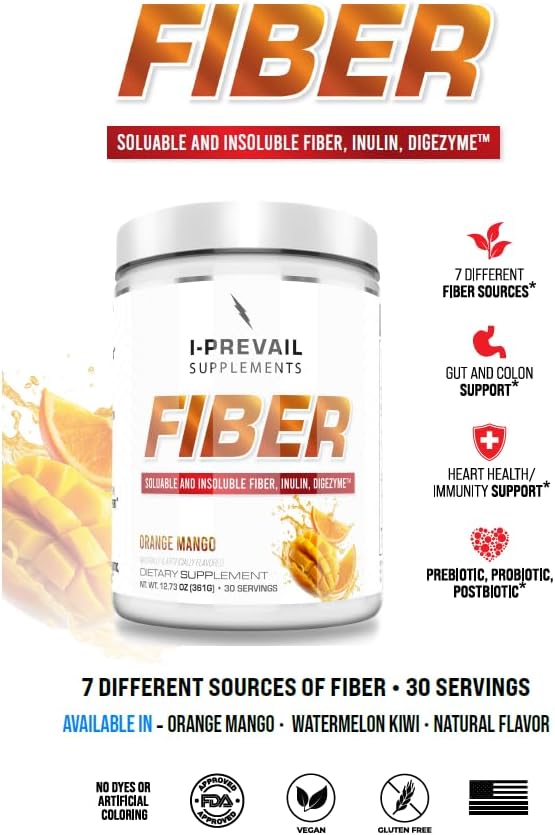 Fiber |8 Grams of Soluble and Insoluble Types | Gut Health Digestion Immunity | Vegan and Gluten Free | Great Flavors Easy Mixing | 30 Servings (Watermelon Kiwi)