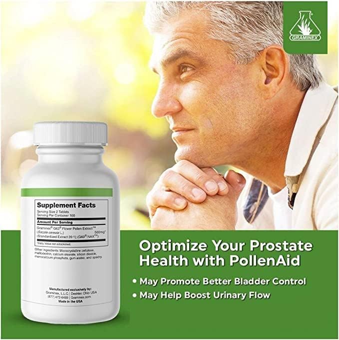 Graminex PollenAid Prostate Supplement: All Natural Prostate Support for Bladder Control &amp Urinary Tract Health Rye Pollen Extract Made in USA 200 Tablets (Pack of 2)