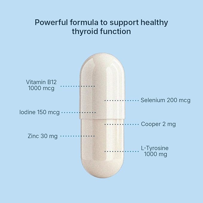 Santo Remedio Thyroid Plus by Dr. Juan Rivera Thyroid Health Support Supplement with Vitamin B12 Iodine Selenium Zinc Copper &amp L-Tyrosine 60 Capsules 30 Servings