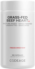 Codeage Grass Fed Beef Heart Supplement - Freeze Dried Non-Defatted Desiccated Glandular Supplements - Bovine Meat &amp Liver Pills - Beef Vitamins for Heart - Non-GMO -180 Capsules