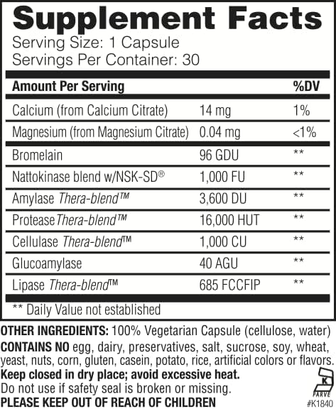 Enzymedica Natto-K Nattokinase Supplement Promotes Heart Health &amp Circulation 90 Count