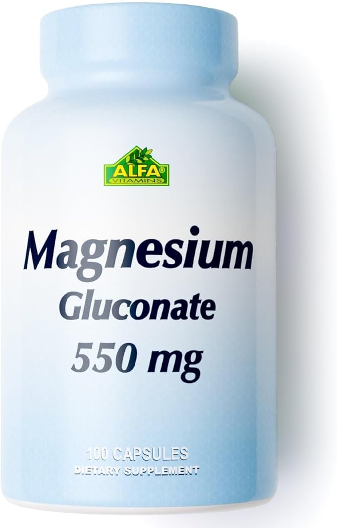 ALFA VITAMINS Magnesium Gluconate 550mg Dietary Supplement Supports Muscle &amp Nerve Function Bone Health &amp Bedtime Support Easy Absorption Essential Vitamins for Wellness 100 Tablets