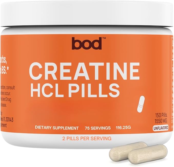 Bod Creatine HCL Capsules – 150 Pills | Creatine Hydrochloride Supplement for Men &amp Women | Easy-to-Swallow Alternative to Monohydrate Powder Unflavored &amp Keto-Friendly