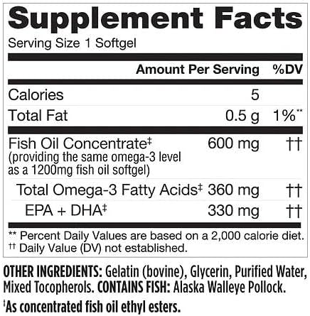 Finest Nutrition Half-the-Size Fish Oil 1200 mg Softgels 200 ea