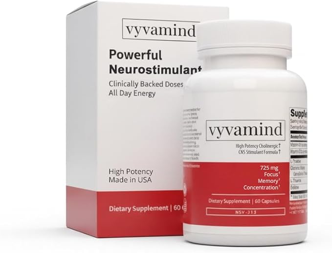 Vyvamind Cognitive Stimulant &amp Focus Aid Nootropic for Enhanced Concentration &amp Mental Clarity Brain Support with Caffeine L-Theanine Fast-Acting Productivity Boost 60 Capsules