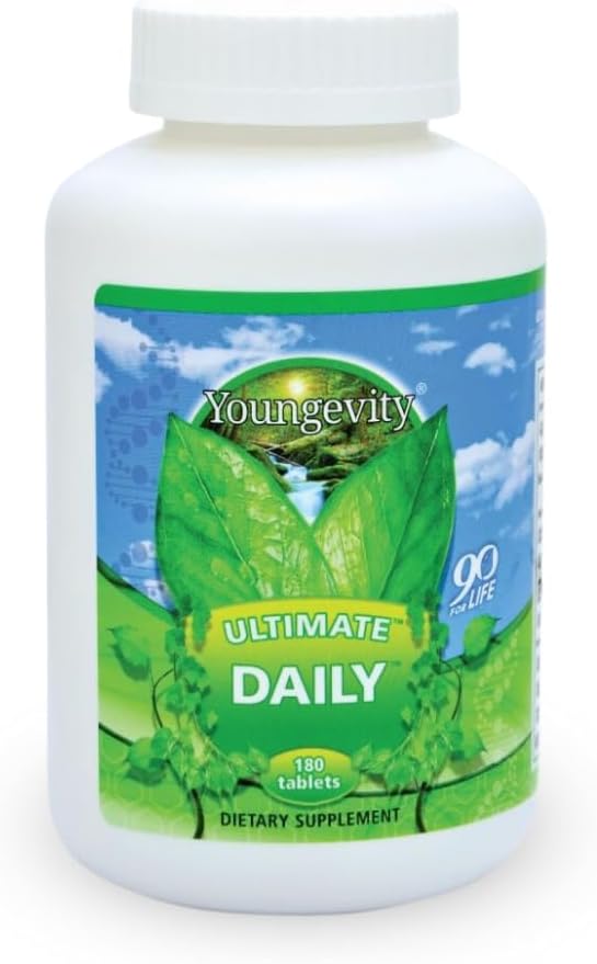 Youngevity Ultimate Daily Mega Multivitamin - 20+ Vitamins and Minerals w/ CoQ10 - Vitamins A C D E Zinc Folate Selenium Calcium Chromium and More - High Absorption -180 Tablets (Pack of 1)