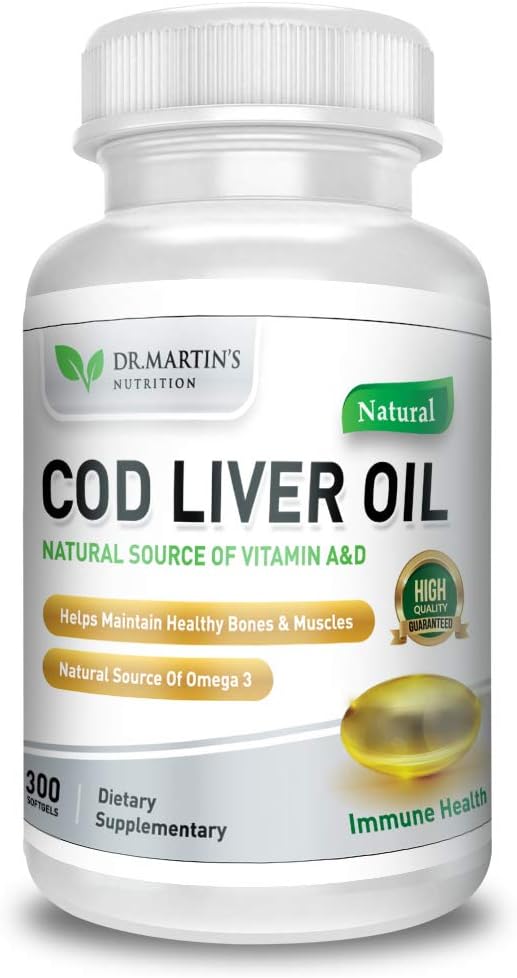 COD Liver Oil | 300 Softgels | Natural Source of Omega 3 Fatty Acids | Triple Strength | Best Immune Health Healthy Bones &amp Muscle Dietary Supplement |