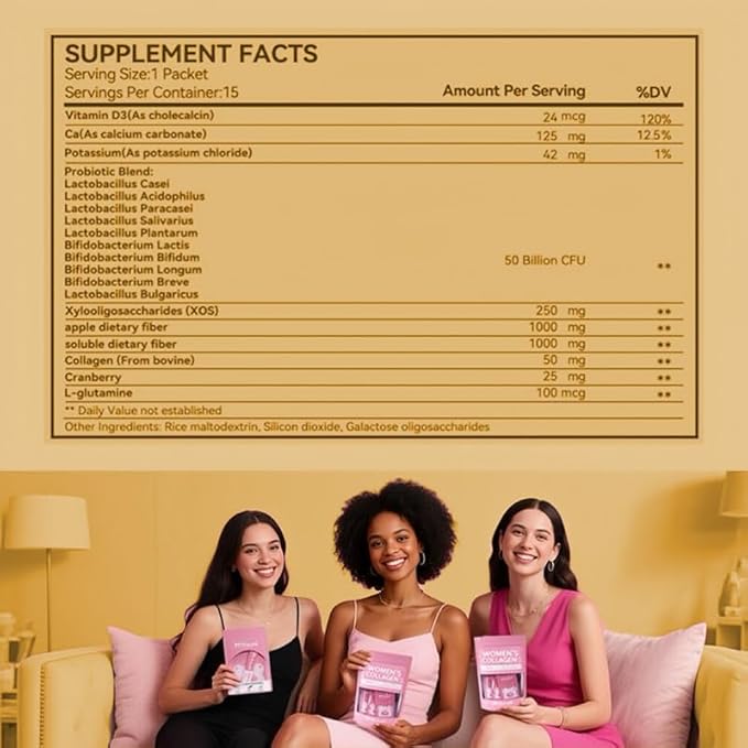 Bovine Collagen Peptides Powder with 50 Billon CFU Probiotics Prebiotics &amp Vitamin D3 - Hydrolyzed Naturally-Sourced - Supports Hair Skin Nails &amp Joints - Collagen Supplement for Women