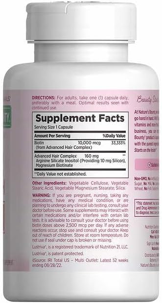 Nature's Bounty Hair Growth Supplement 1 Per Day Clinically Shown to Support Thicker Fuller Hair with Biotin Silicon &amp Arginine 90 Capsules
