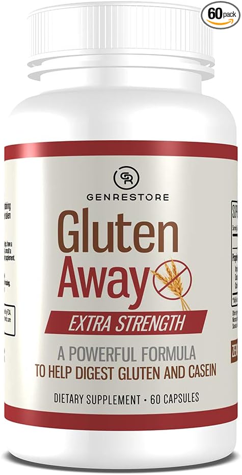 Restore Gluten Away Dietary Supplement – Extra Strength Digestive Enzyme Health Gluten &amp Casein Slower Digestion Release Protein Amino Acid in Bloodstream for Men and Women – 60 Capsules.