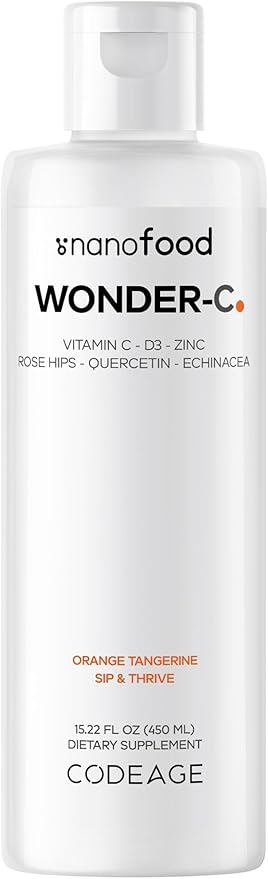 Codeage Liquid Vitamin C 1000mg Vitamins D3 E &amp Zinc Rose HIPS Quercetin Echinacea Vegan Liposomal Vitamin C Supplement Non-GMO - 15.22 fl oz