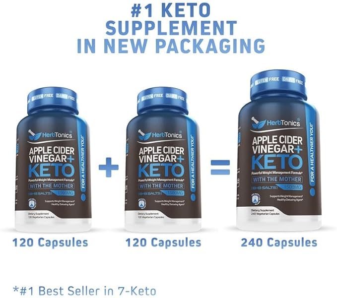 Herbtonics Apple Cider Vinegar + Keto BHB Capsules | GLP-1 Support for Appetite Cravings &amp Weight Management | Metabolism Support with Satiety Support | 240 Capsules - 4 Month Supply
