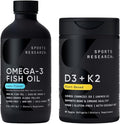 Sports Research® Ultra-Potent Liquid Omega-3 Fish Oil (8 oz) + Vegan Vitamin D 5000iu &amp Mk7 Vitamin K 100mcg (60 Softgels)