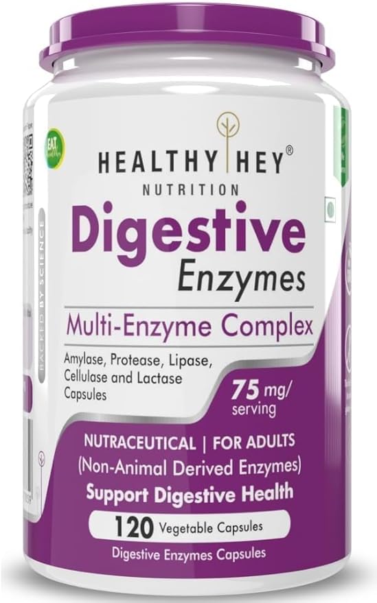 Digestive Enzymes Capsules - Amylase Lipase Protease Multi-Enzyme Complex Tablet -Pack of 120 Vegetable Capsules