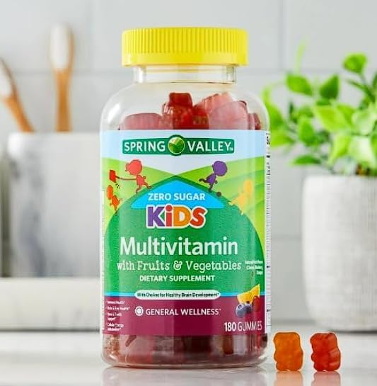 Spring Valley Zero Sugar Kids Multi Gummy 180 Count + Daily Supplement Tracker Sticker