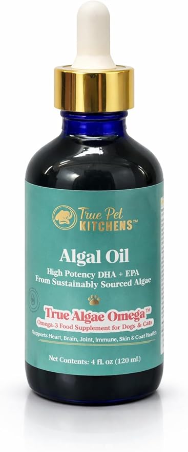 True Algae Omega | Plant Based Omega-3 Algal Oil for Dogs &amp Cats | DHA &amp EPA for Brain Nerve Heart Skin &amp Coat | Fish Oil Alternative | Single Ingredient | 4 oz