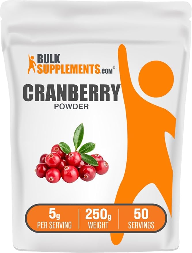 BulkSupplements.com Cranberry Powder - Cranberry Supplements for Women &amp Men Air Dried Cranberries - Unsweetened &amp Gluten Free 5g per Serving 250g (8.8 oz) (Pack of 1)