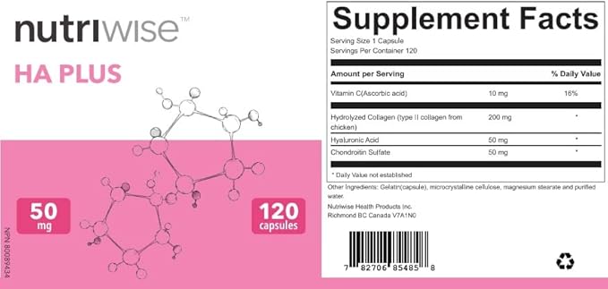 Nutriwise HA Plus High Potency Hyaluronic Acid + Collagen 120 Capsules