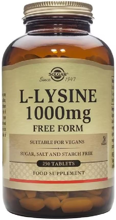 Solgar L-Lysine 1000 mg 250 Tablets - Enhanced Absorption and Assimilation - Promotes Integrity of Skin and Lips - Collagen Support - Amino Acids - Non-GMO Vegan Gluten Free - 250 Servings