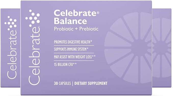 Celebrate Vitamins Balance Probiotic + Prebiotic - Post Bariatric Surgery Daily Supplement for Women &amp Men 28.5 Billion CFU - Supports Digestive &amp Immune Health Gluten Free (90 Capsules)