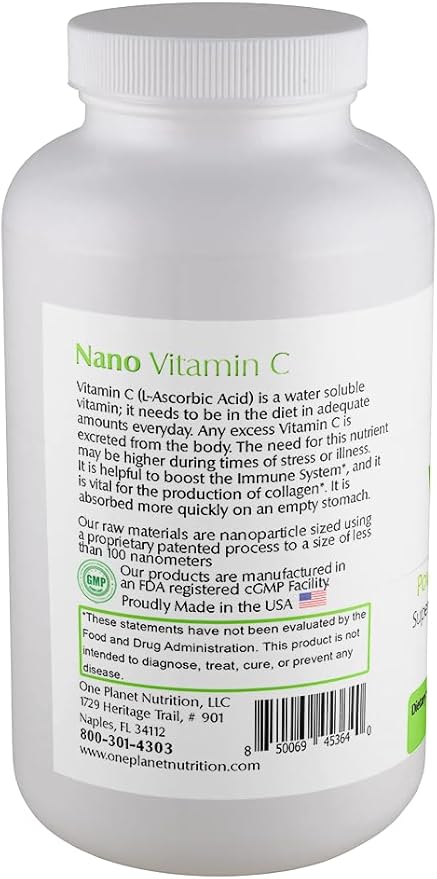 One Planet Nutrition Nano Vitamin C 250 mg Capsules (120 Count) - Nano Particle Size Ascorbic Acid from Lime Extract for Max Absorption - Supports Immune Health &amp Collagen Production - Non GMO Ve