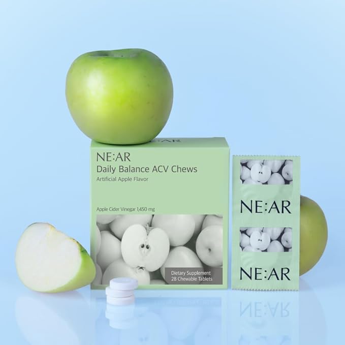 NE:AR Daily Balance ACV Chews – 1530mg Apple Cider Vinegar – 10 Synergistic Ingredients &amp 10% Total Acidity – Candy-Like K-Chewables for Daily Digestive &amp Beauty Support – Green Apple Flavor