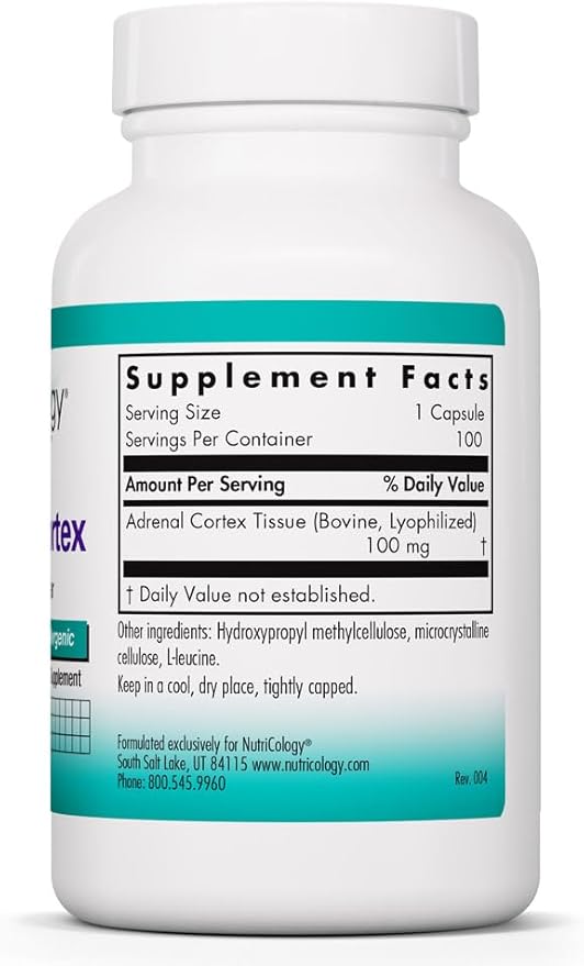 Nutricology Adrenal Support Supplement for Men &amp Women - Adrenal Glandular Supplement Immune Function Endocrine Support 100mg Adrenal Extract Bovine Lyophilized - 100 Count